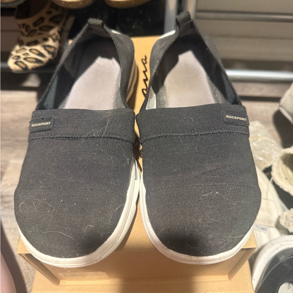 Rockport Black Canvas Slip-On Sneakers with White Soles
